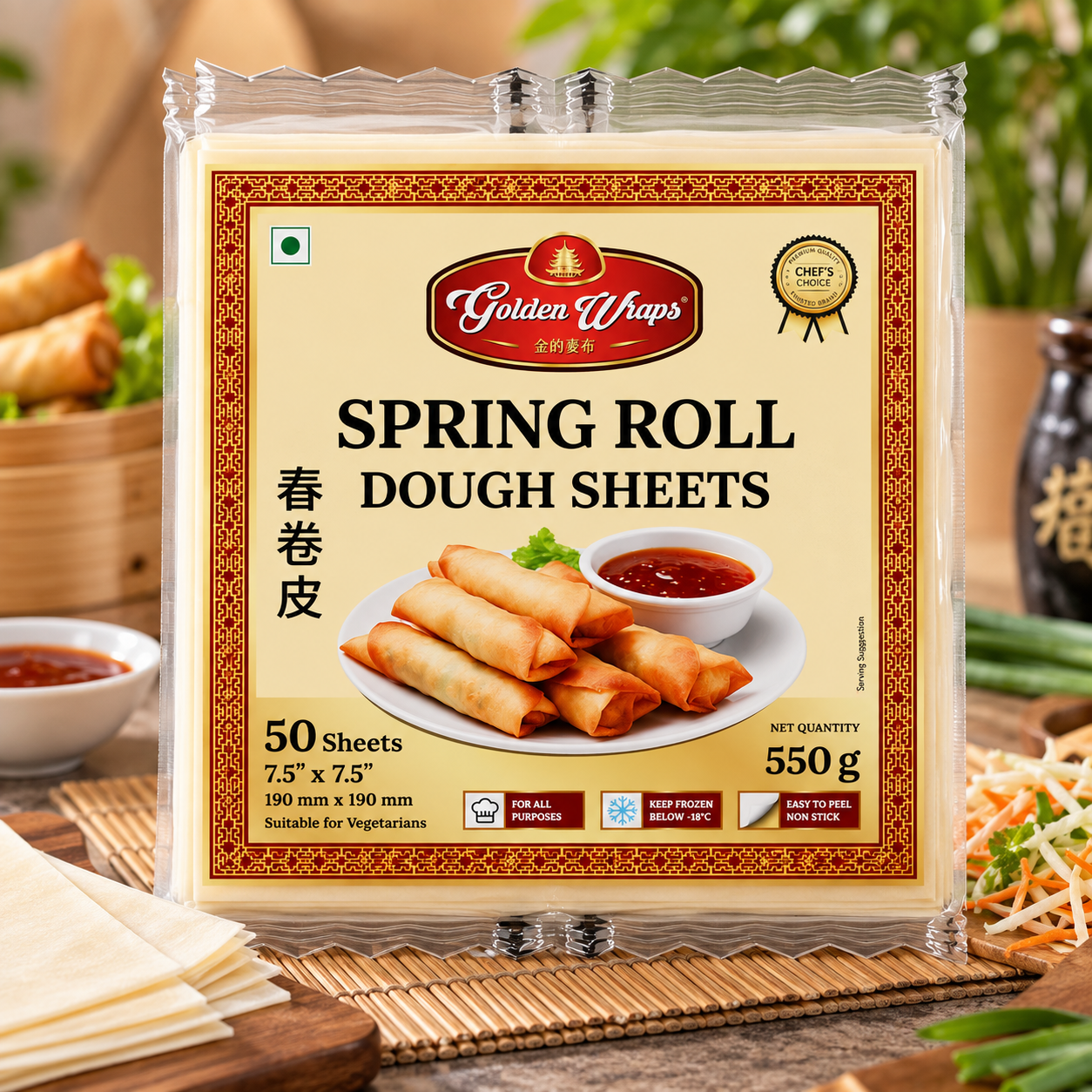 Golden Wraps Spring Roll Dough Sheets - 550 g